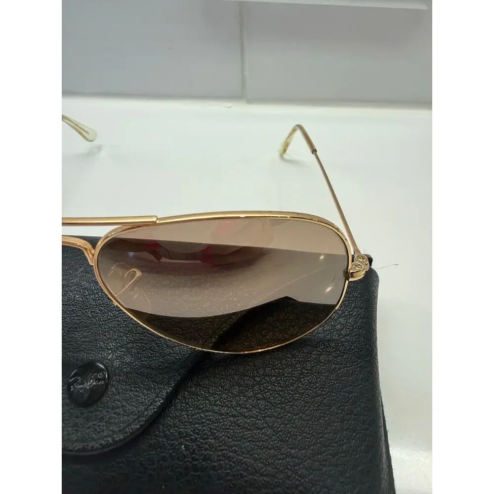 Ray-Ban RB3025 Aviator Large Metal Sunglasses Gold Pink Mirror 55-14 001/3E EUC